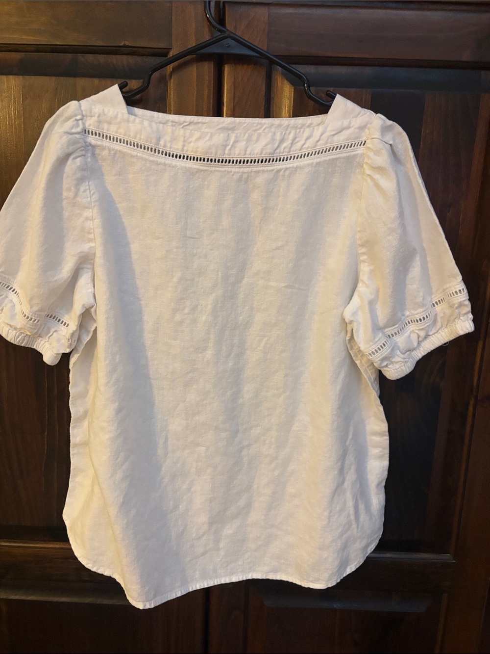 Ann Taylor Factory White Linen-Blend Puff Sleeve Top